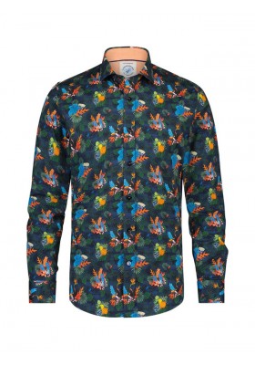 CAMISA MANGA LARGA COLOR NAVY CON TUCANES Y PIÑAS DE A FISH NAMED FRED