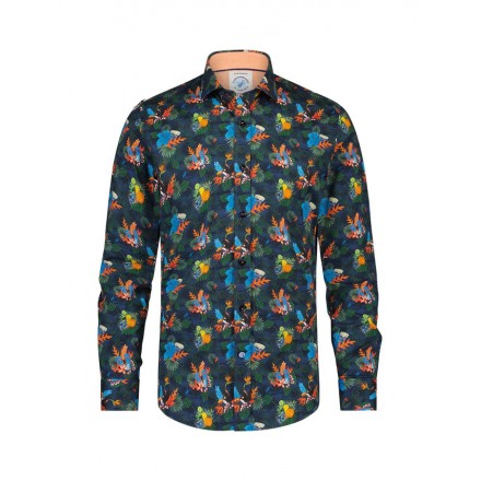 CAMISA MANGA LARGA COLOR NAVY CON TUCANES Y PIÑAS DE A FISH NAMED FRED